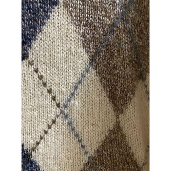 Vintage Par Four Sportswear Ivory Argyle Print Wool V-Neck Sweater Tall LT 42-44 - Picture 6 of 11